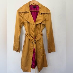 Vintage BEBE Mustard Trench Coat with Pink Lining size XS